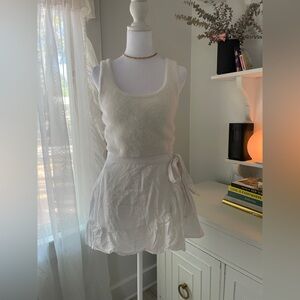 Aerie Linen Blend Lined Ruffle Wrap Mini Skirt White Size XS